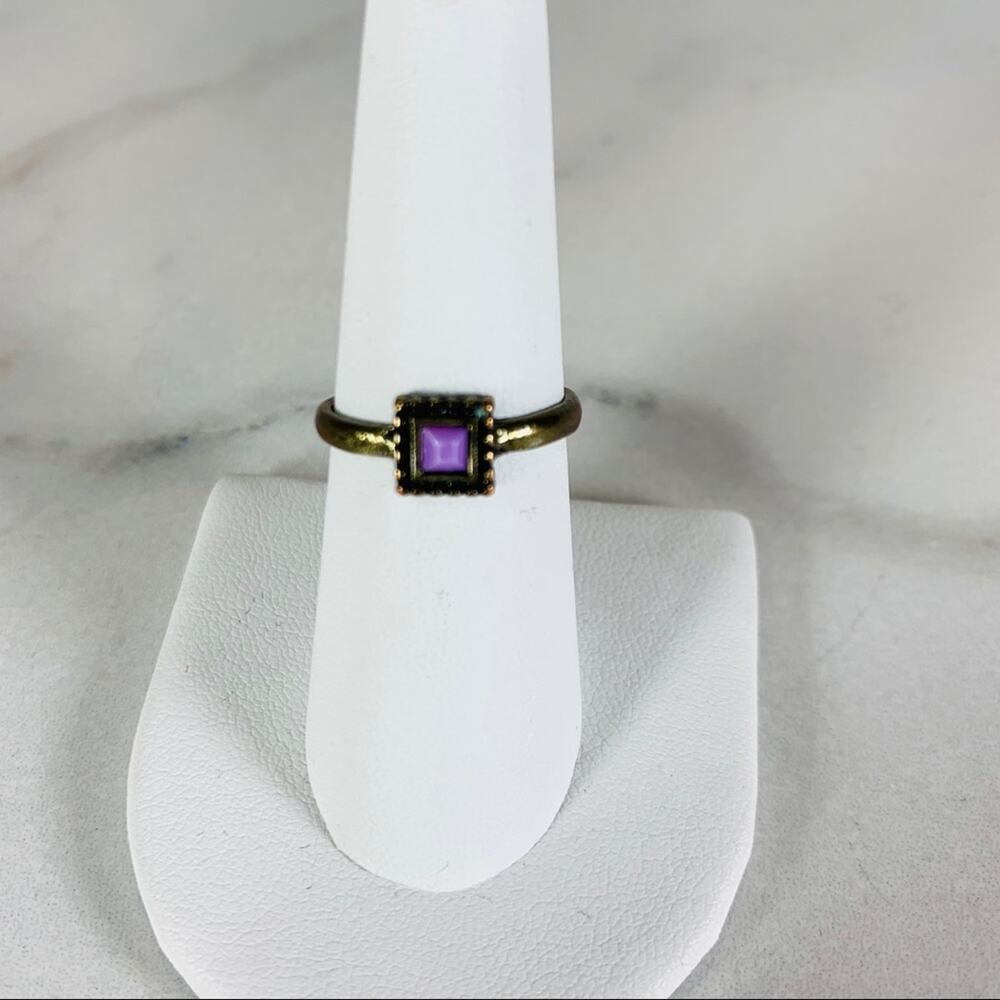 Bronze Antique Gold Romantic Square Ring Sz 6.75